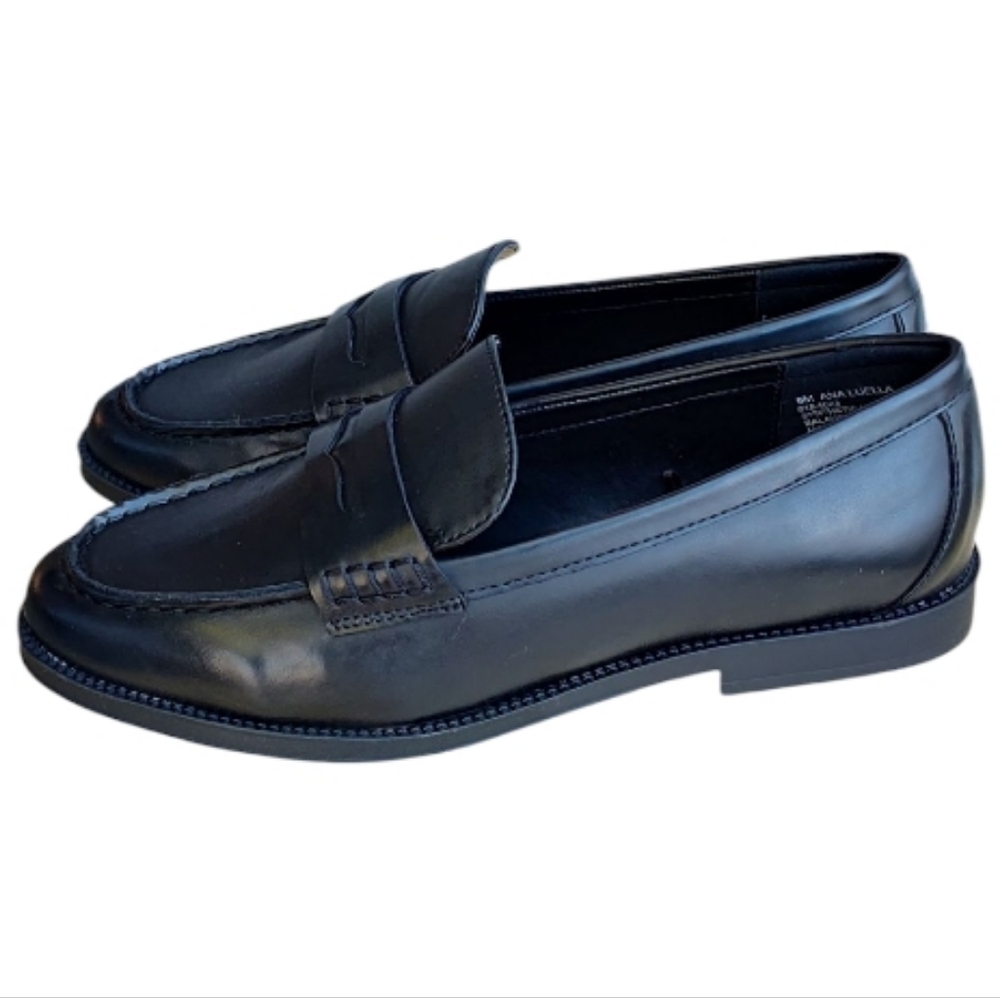 A.N.A. 'Luella' Black Faux Leather Penny Loafers Size 9 - Picture 3 of 10